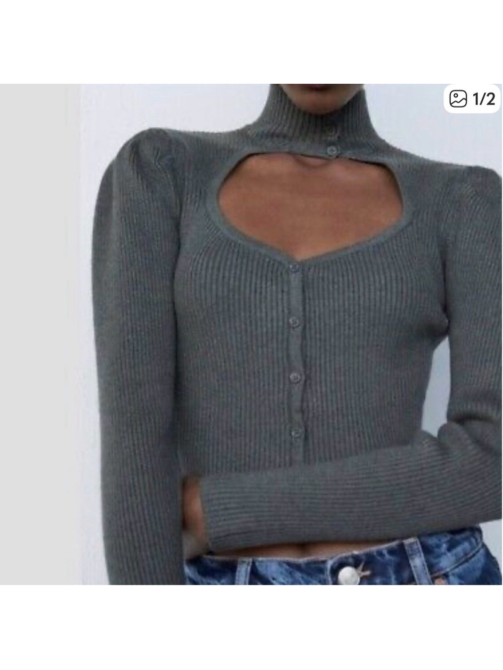 Zara Charcoal Gray Ribbed Cutout Button-Front Top
#52 - Picture 2 of 5